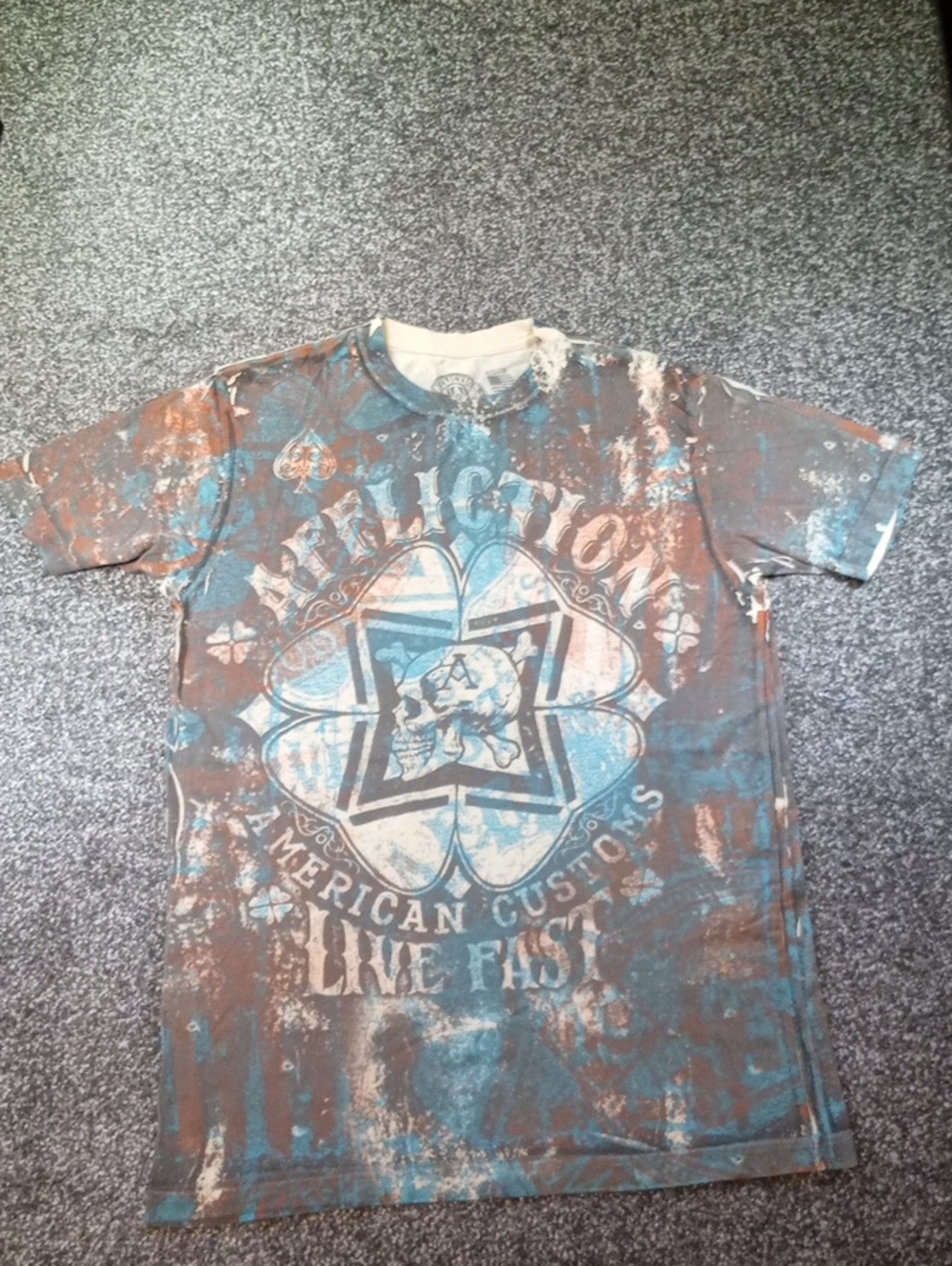Affliction Distressed Tie-Dye Graphic Tee - Blue & Brown